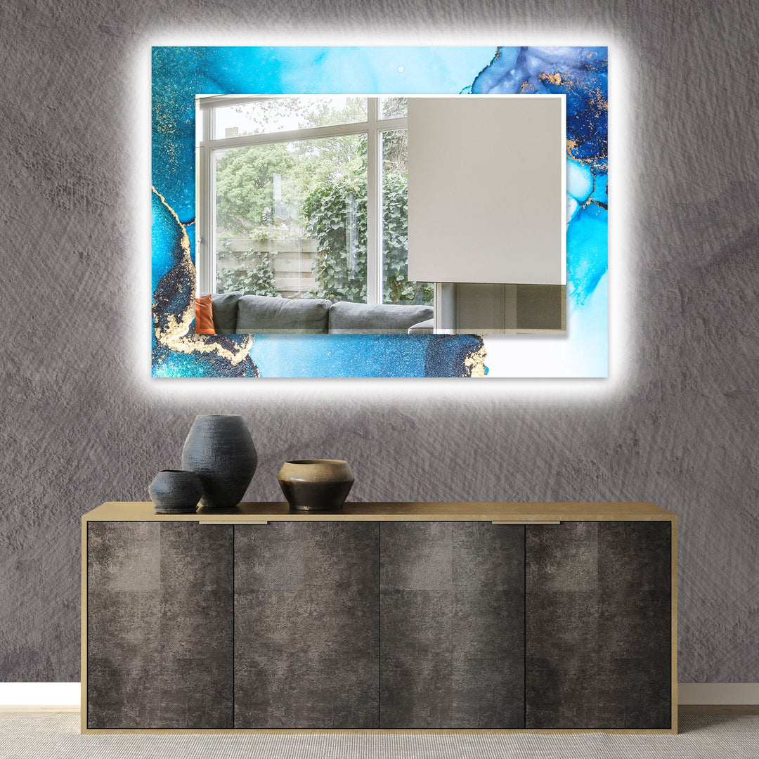 Blue Marble White Wall Mirror Decorative Mirror
