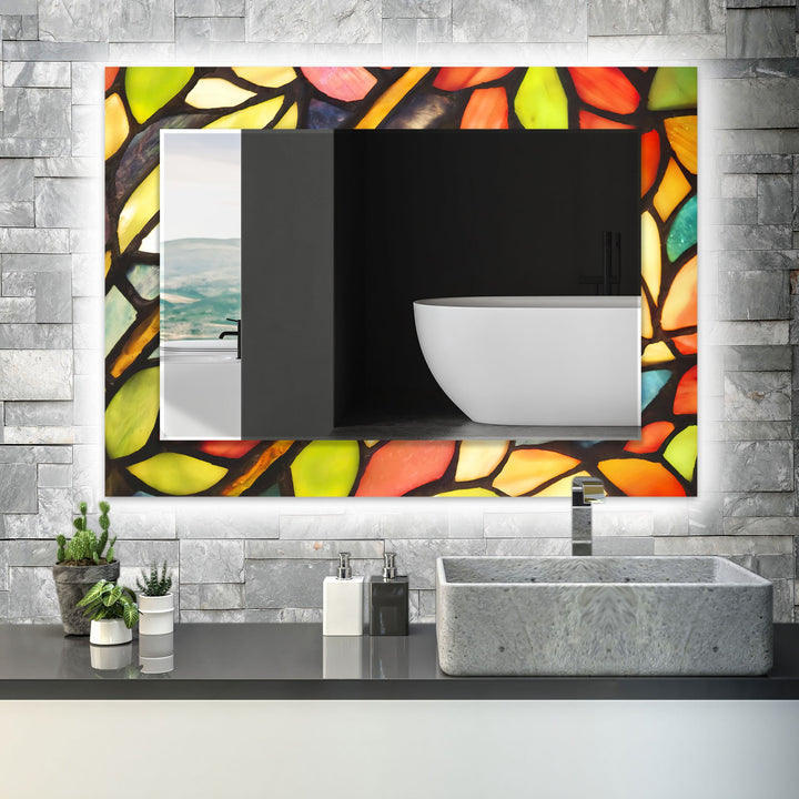 Red and Orange Stained Wall Mirror Green Mirror	
