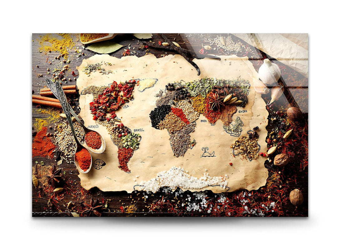 Spice Map Glass Wall Art, art glass wall art, glass wall art pictures