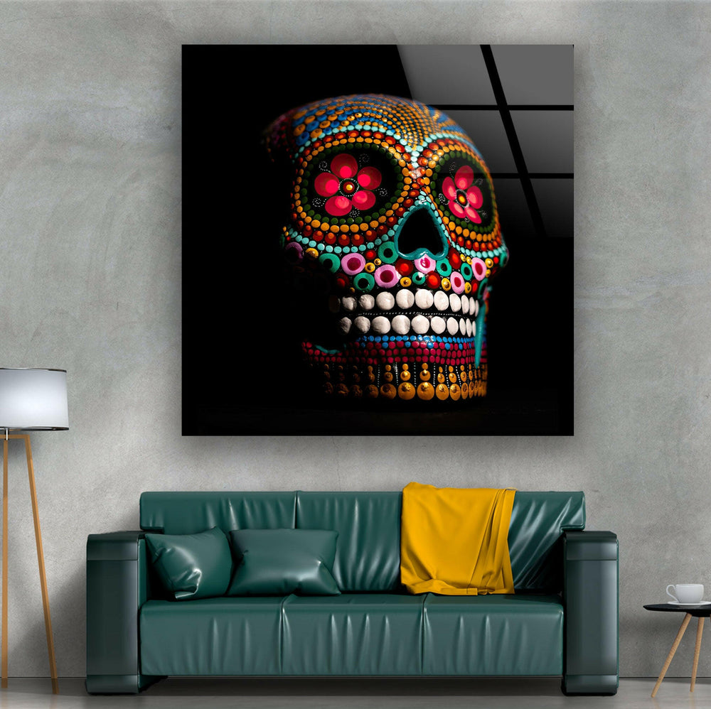 Calavera Sugar Mexican Skull Glass Wall Art Exquisite Abstract Stained Glass Decor