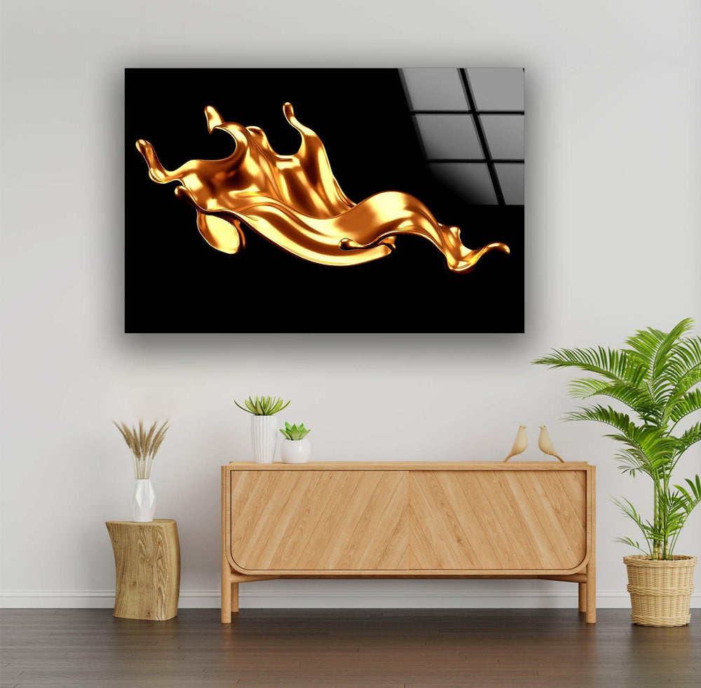 Golden wave Abstract Glass Printing Wall Art