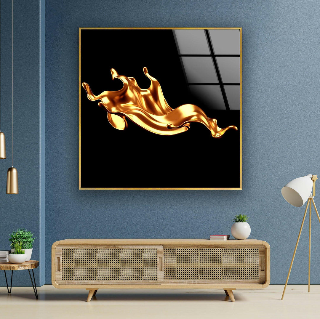 Golden Abstract Glass Wall Art