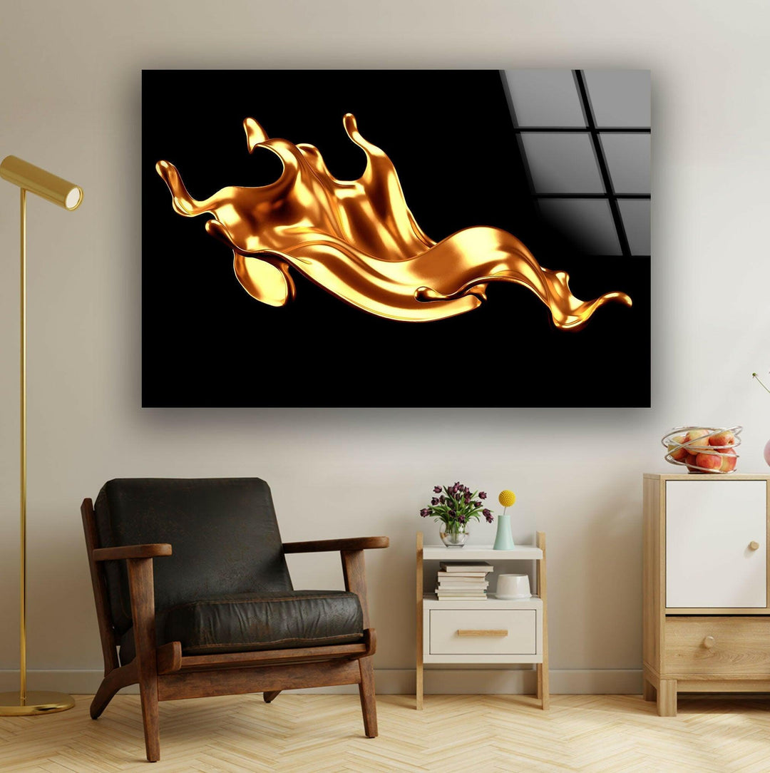 Golden wave Abstract tempered Glass Wall Art