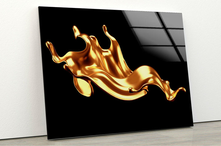 Golden wave Abstract tempered Glass Printing Wall Art