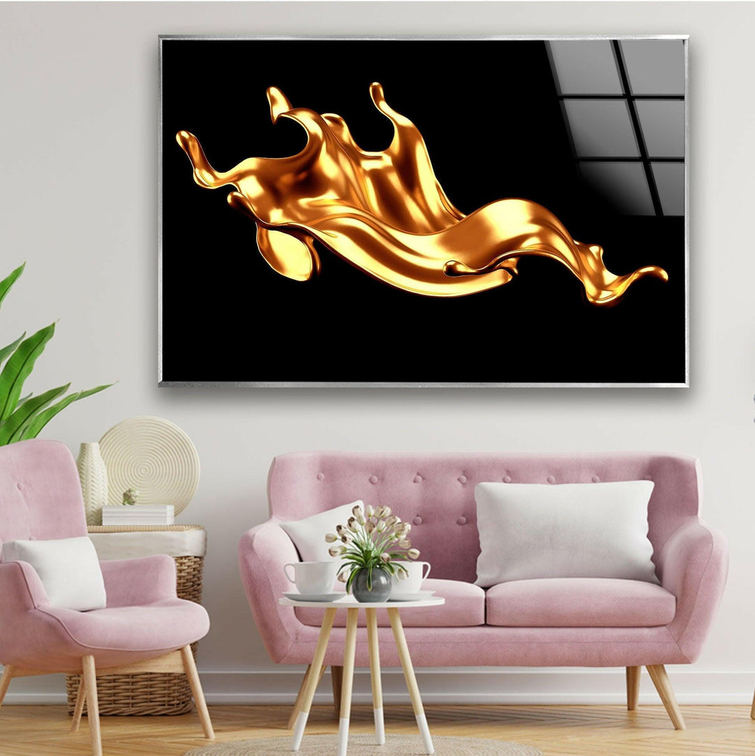 Golden wave Abstract Glass Wall Art