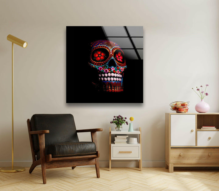 Sugar Calavera Mexican Skull Glass Wall Art & Cool Home Decor