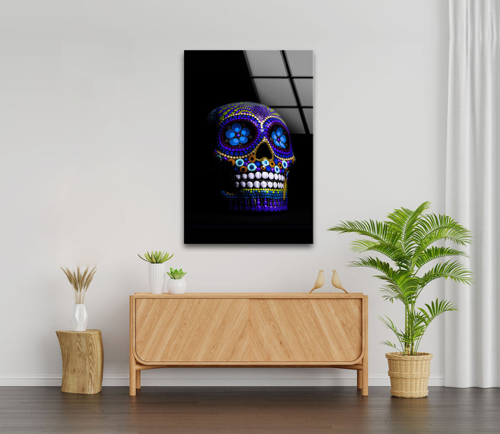 Blue Mexican Skull Glass Wall Art