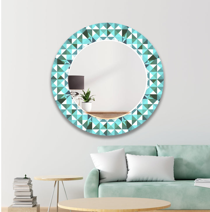 Turquoise Mosaic Round Wall Mirror Abstract Wall Mirror
