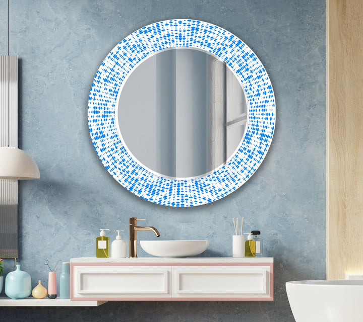 Abstract Round Blue & White Wall Mirror Abstract Round Blue & White Wall Mirror