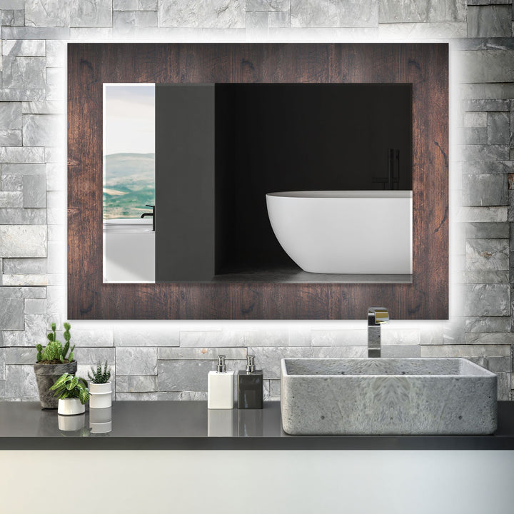 Dark Brown Wooden Pattern Design Wall Mirror Long Wall Mirror
