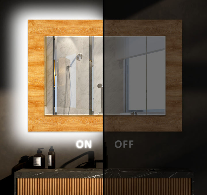 Light Brown Wood Wall Mirror Bedroom Mirror
