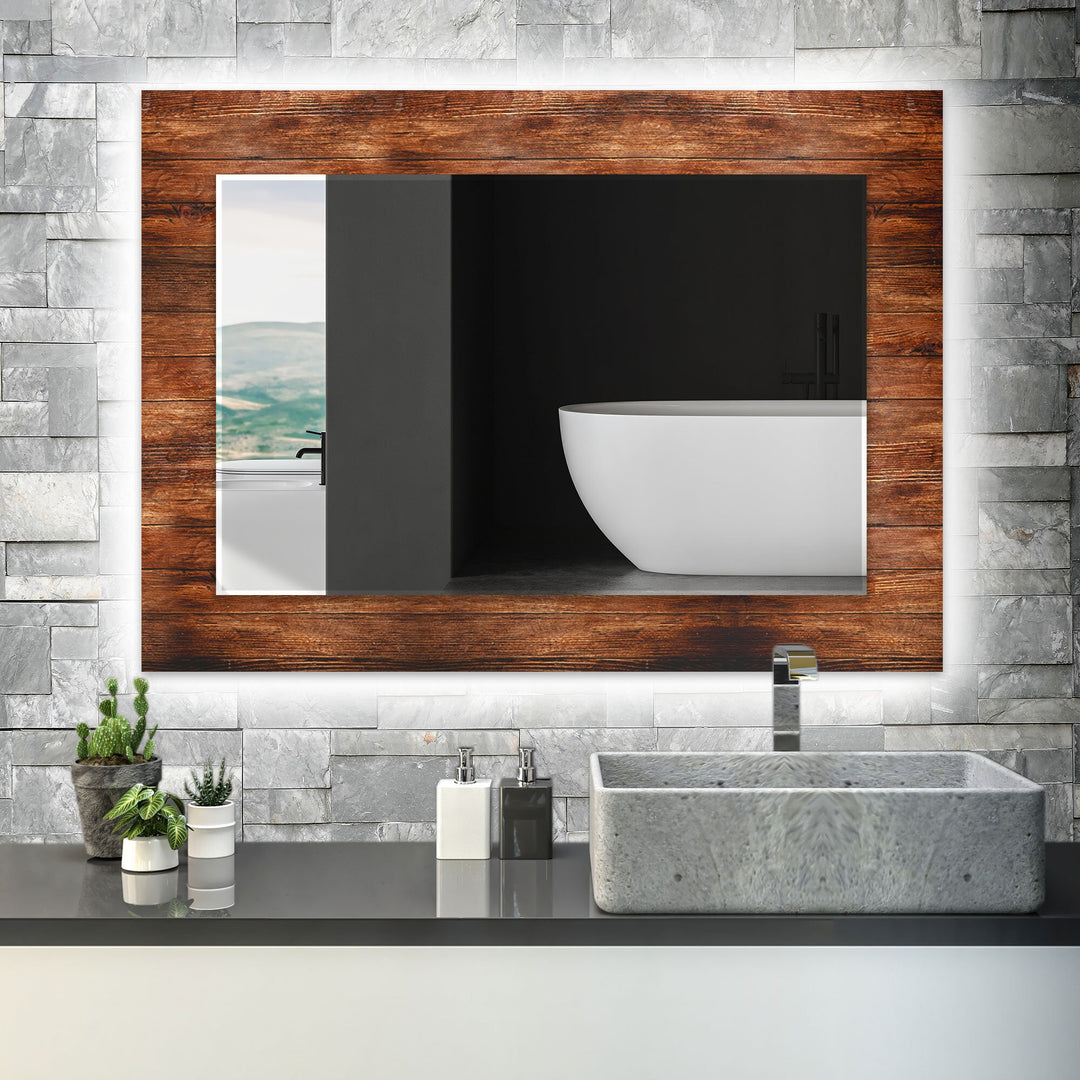 Dark Brown Wood Pattern Wall Mirror