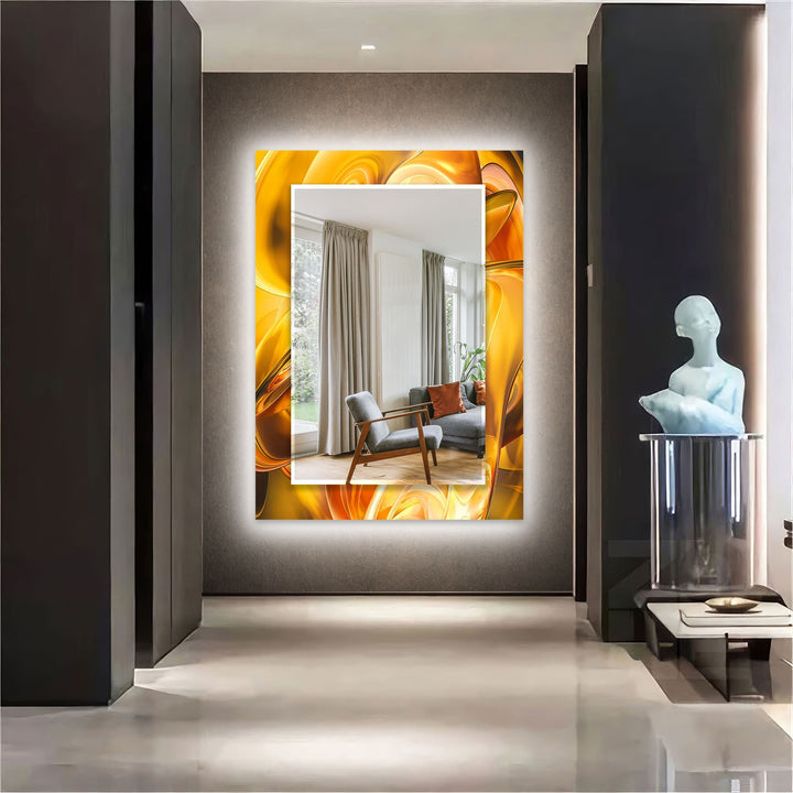 Caramel Color Lines Abstract Wall Mirror Decorative Mirror
