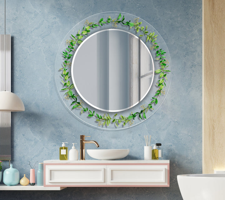 Transparent Green Round Wall Mirror Mosaic Mirror 
