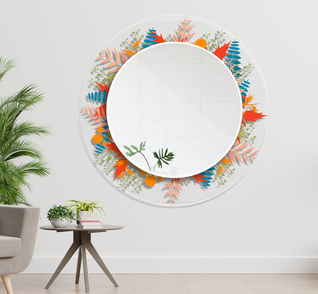 Transparent Orange Round Wall Mirror Living Room Mirror
