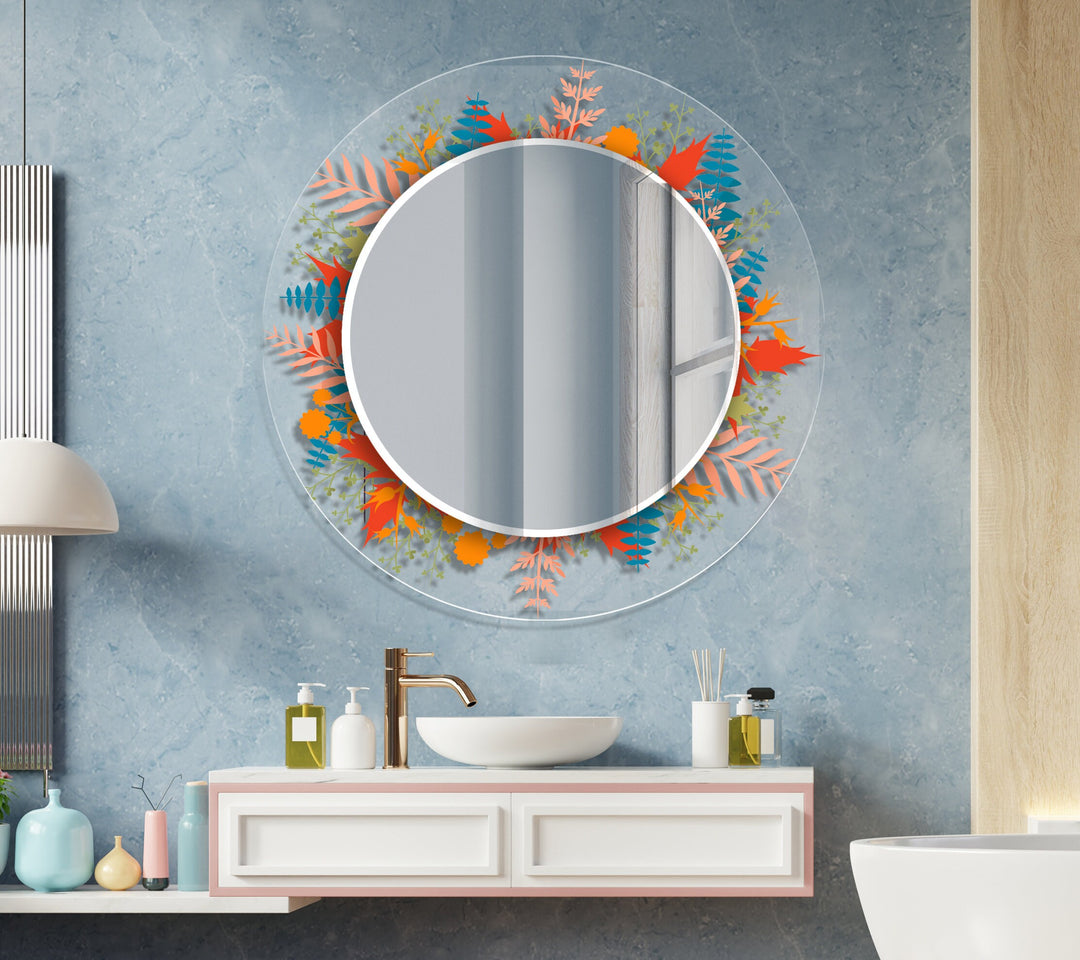 Transparent Orange Round Wall Mirror Dining Room Mirror
