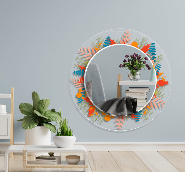 Transparent Orange Round Wall Mirror Wood Mirror
