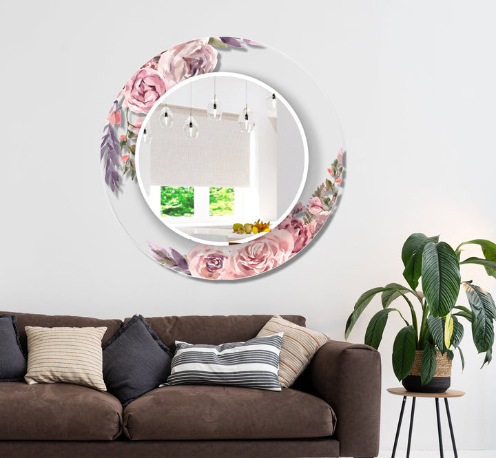 Transparent Pink Rose Round Wall Mirror Bedroom Mirror
