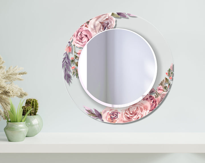 Transparent Pink Rose Round Wall Mirror Huge Wall Mirror
