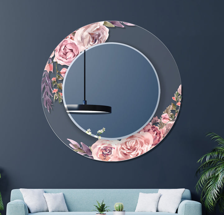 Transparent Pink Rose Round Wall Mirror Small Mirror
