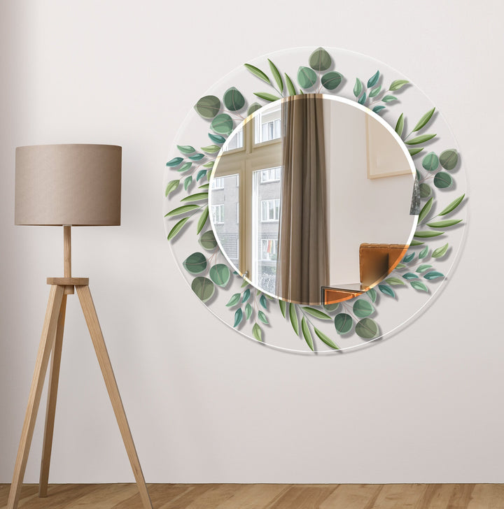 Transparent Green Leaves Round Wall Mirror Green Wall Mirror
