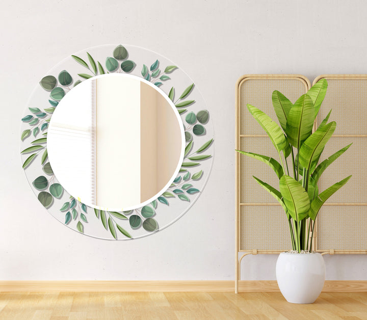 Transparent Green Leaves Round Wall Mirror Red Wall Mirror
