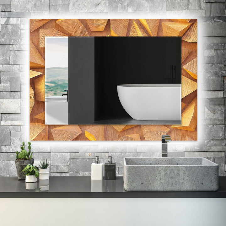 Wood 3D Brown Wall Mirror black frame mirror
