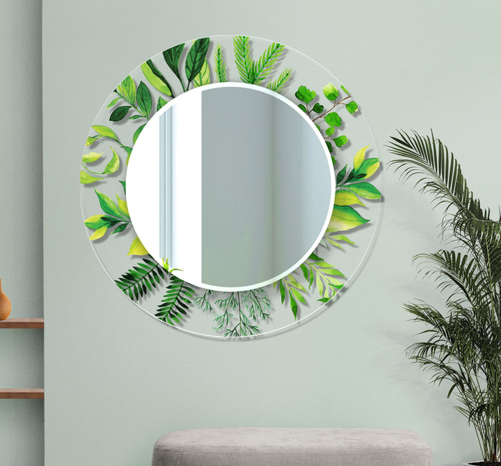 Transparent Green Tropical Round Wall Mirror Modern Wall Mirror
