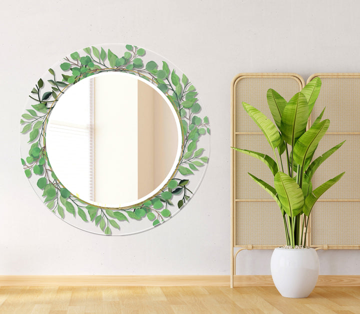 Transparent Green Leafs Round Wall Mirror long mirror
