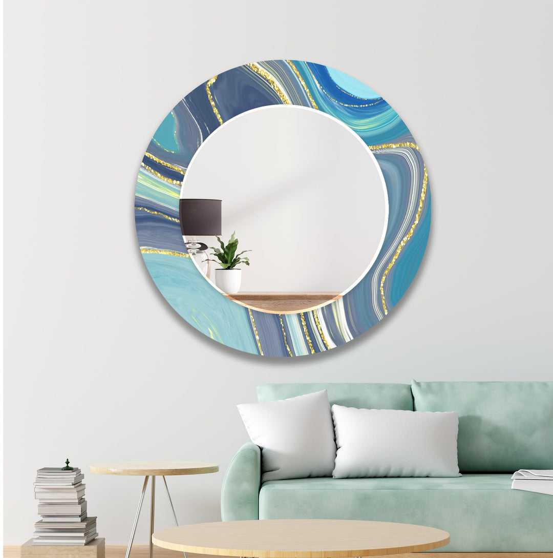 Abstract Blue Wall Mirror black frame mirror
