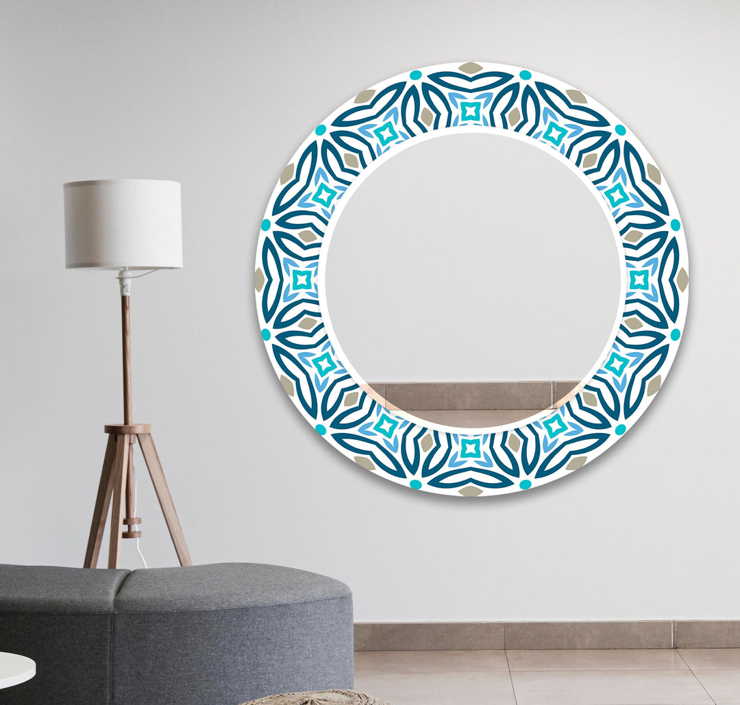 Mosaic Round Blue Wall Mirror Framed Mirror
