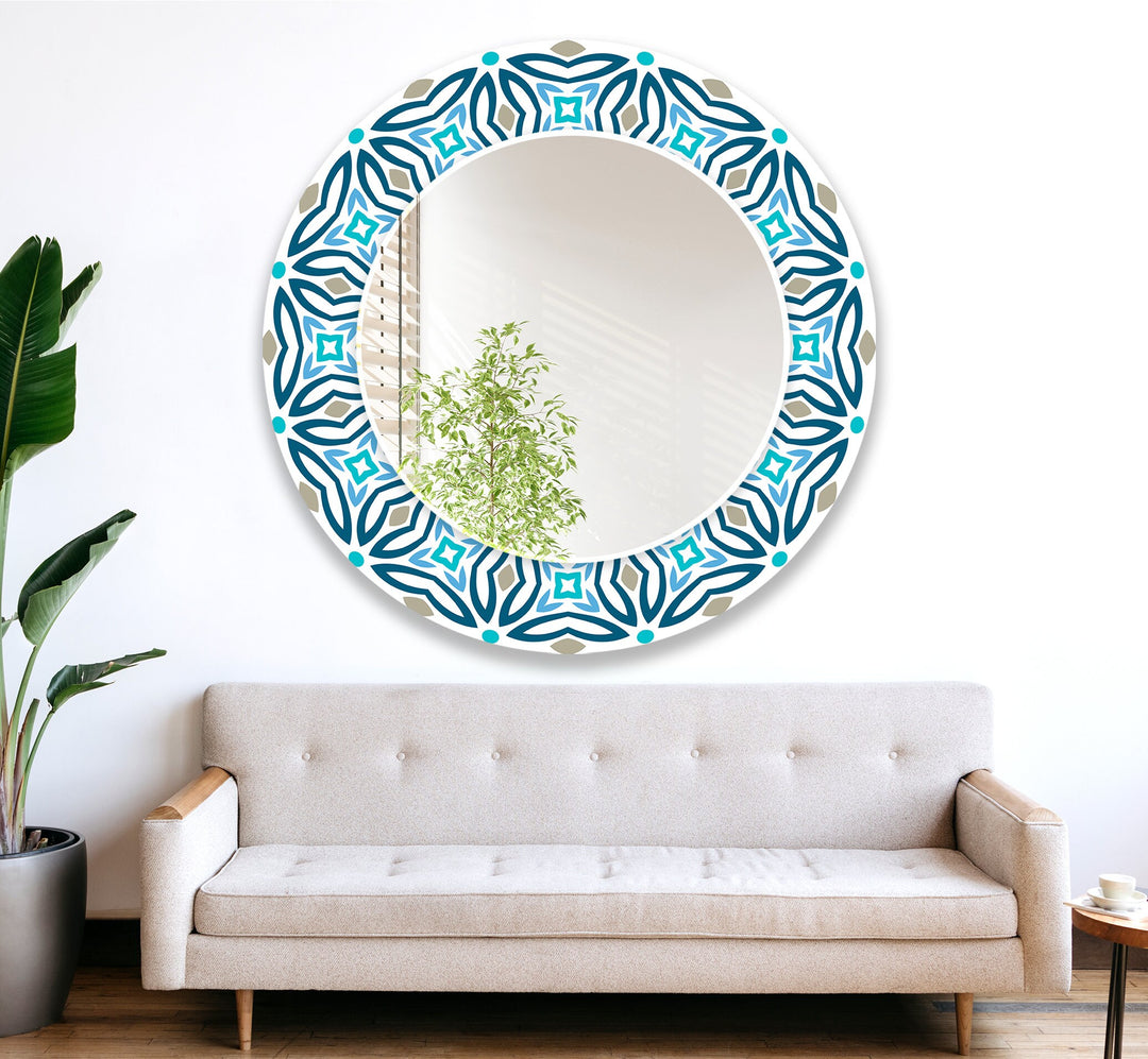 Mosaic Round Blue Wall Mirror mirror with frame
