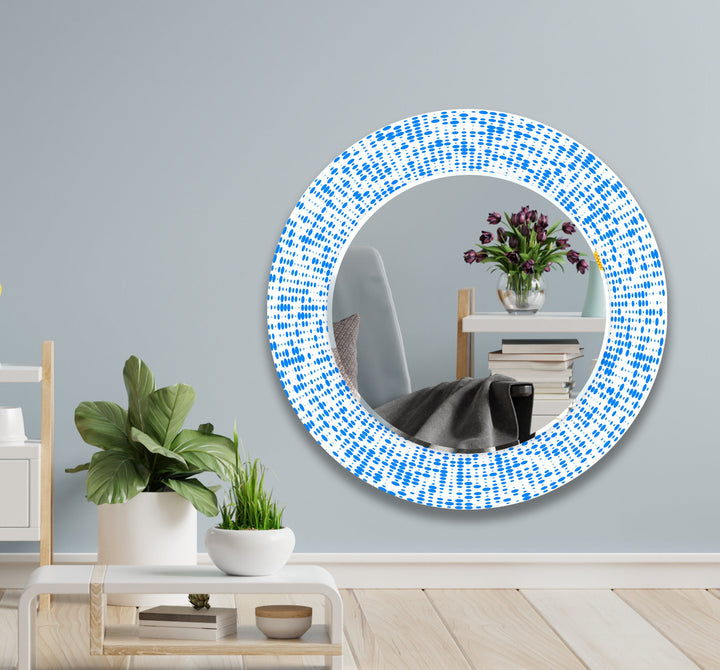 Abstract Round Blue & White Wall Mirror Square Wall Mirror
