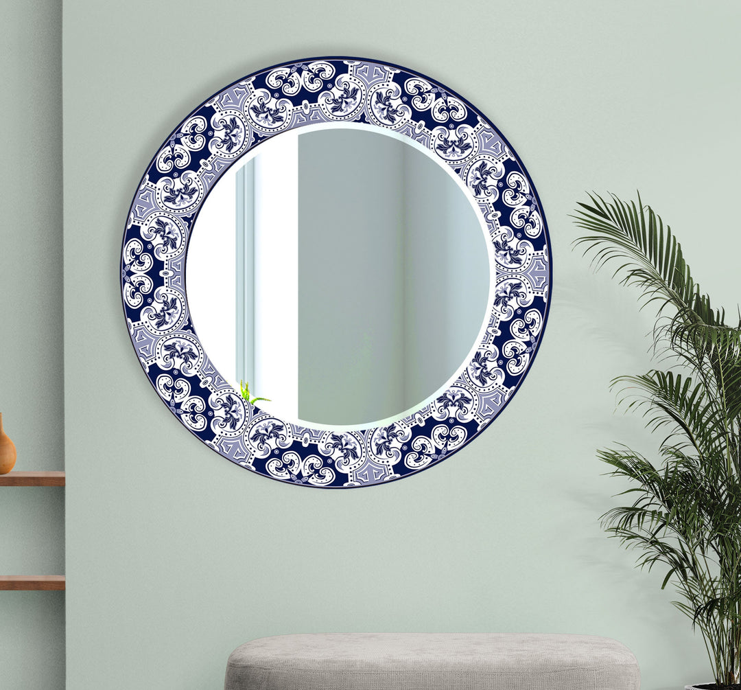 Mandala Navy Blue Round Wall Mirror Round Wall Mirror
