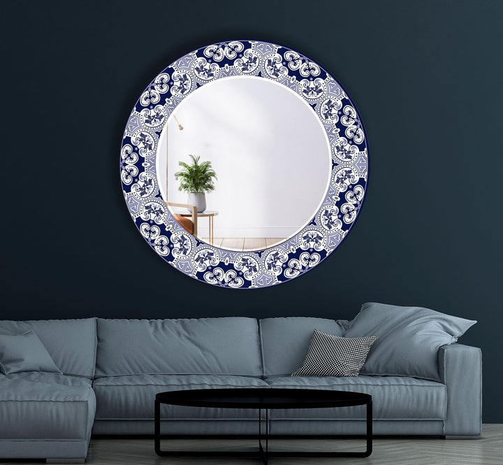 Mandala Navy Blue Round Wall Mirror Blue Mirror
