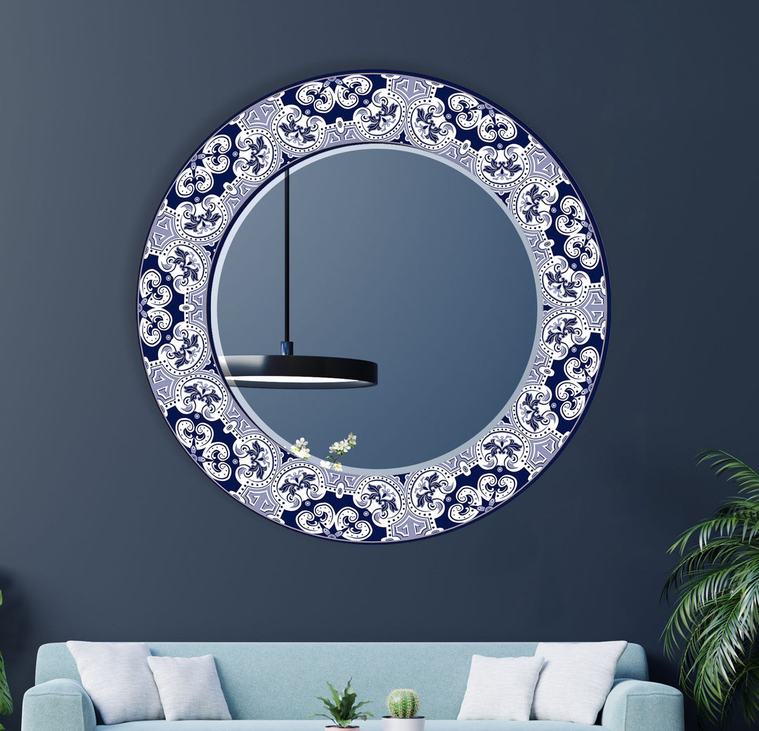 Mandala Navy Blue Round Wall Mirror Small Wall Mirror
