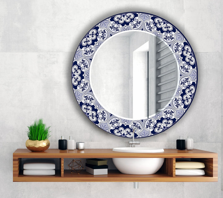 Mandala Navy Blue Round Wall Mirror Black Wall Mirror
