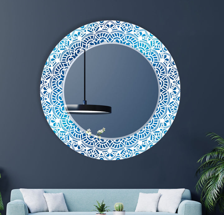 Mosaic Blue Round Wall Mirror Rectangle Mirror
