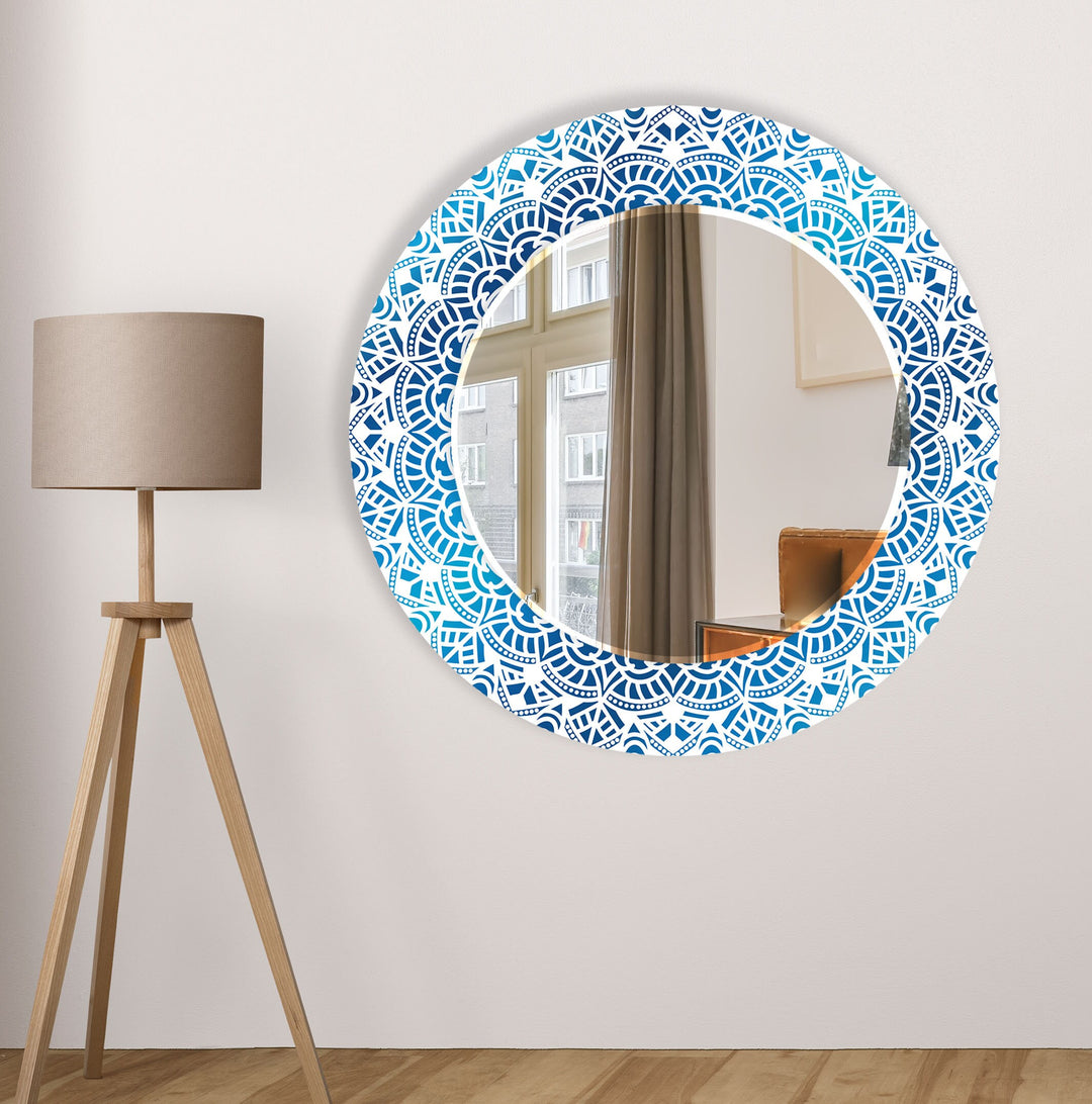 Mosaic Blue Round Wall Mirror Living Room Wall Mirror
