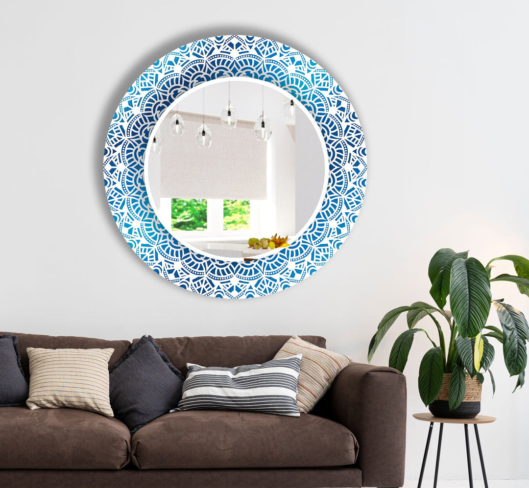 Mosaic Blue Round Wall Mirror Long Wall Mirror
