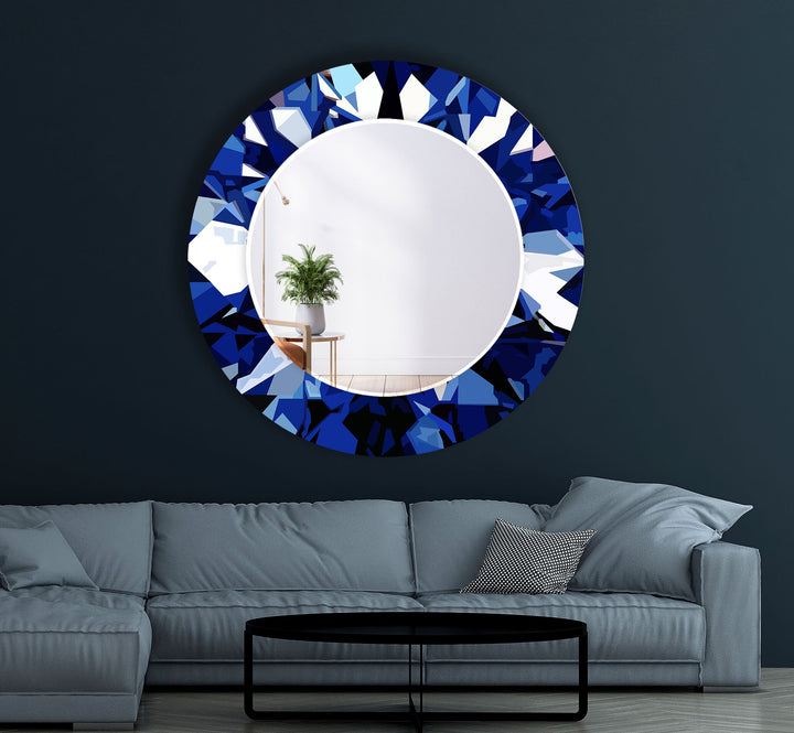 Geometric Navy Blue Round Wall Mirror Bathroom Wall Mirror
