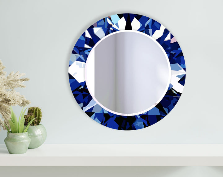 Geometric Navy Blue Round Wall Mirror Bedroom Wall Mirror
