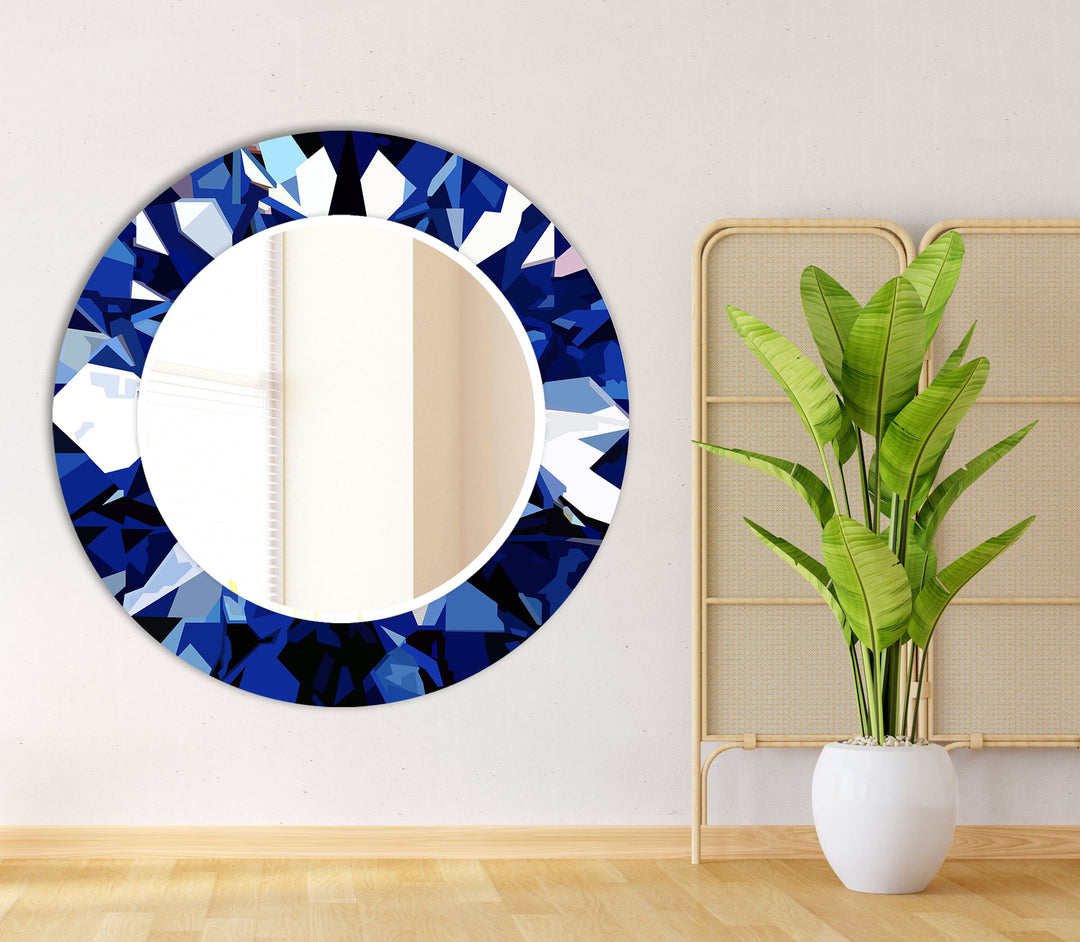 Geometric Navy Blue Round Wall Mirror Green Mirror	
