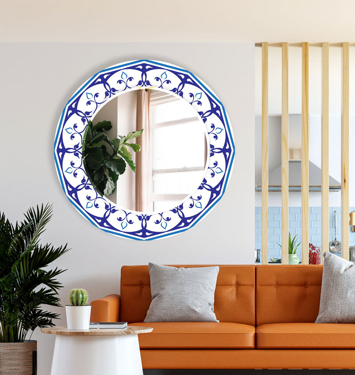 Mandala White & Blue Round Wall Mirror  Small Wall Mirror
