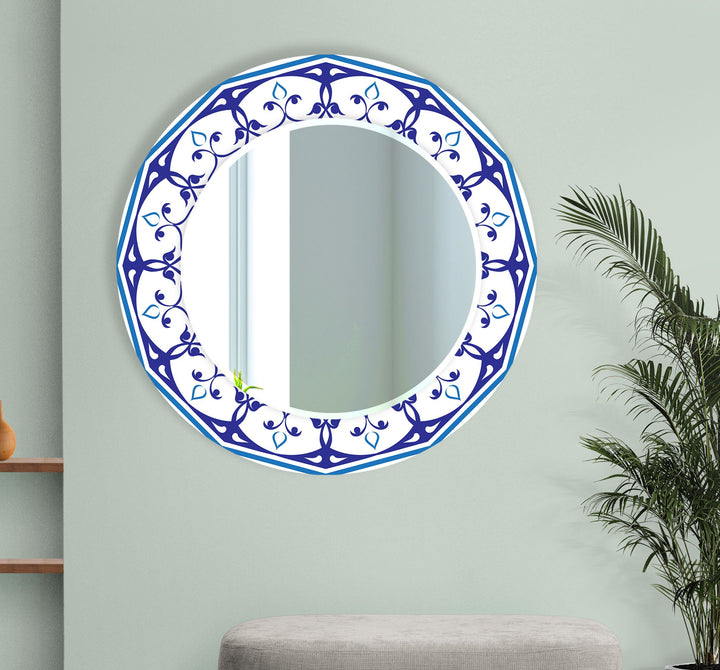 Mandala White & Blue Round Wall Mirror Bedroom Wall Mirror
