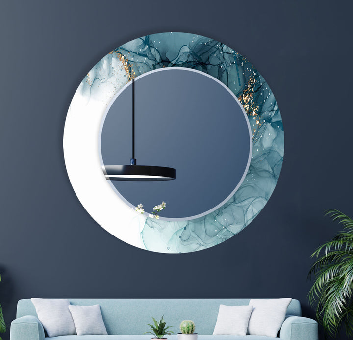 White & Blue Round Wall Mirrors Small Mirror
