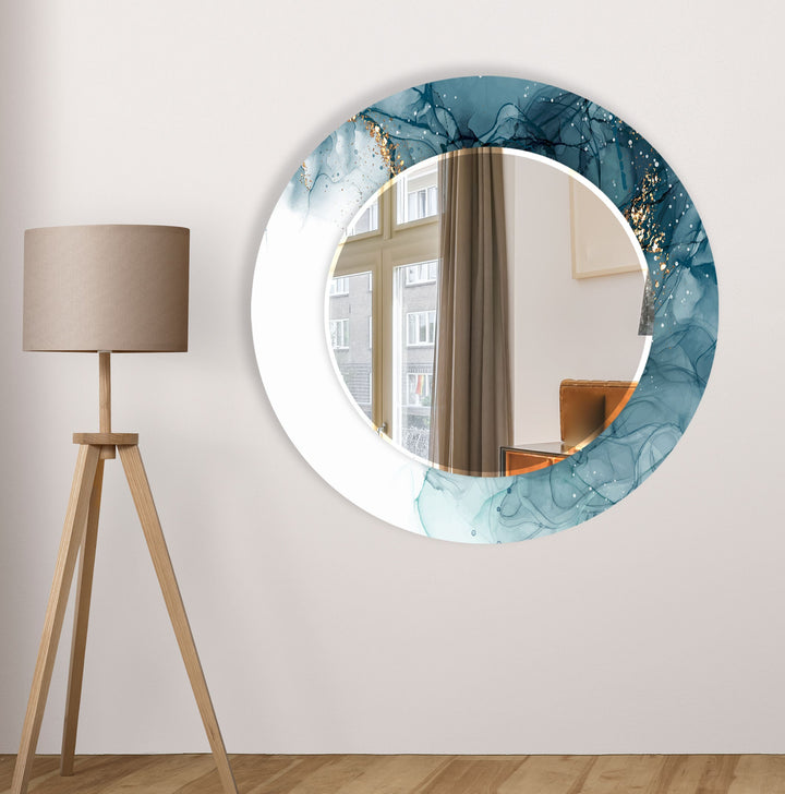 White & Blue Round Wall Mirrors Dining Room Mirror
