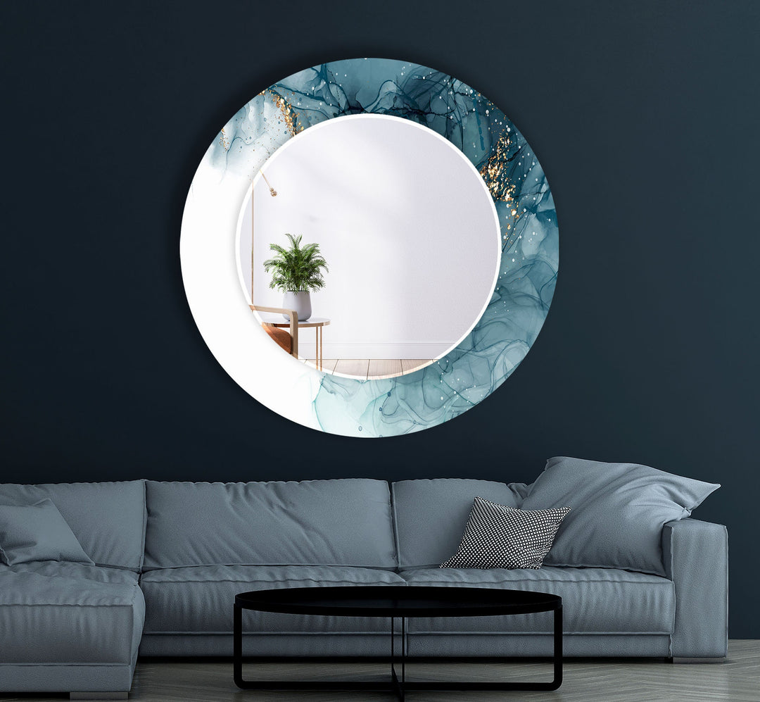 White & Blue Round Wall Mirrors Living Room Mirror
