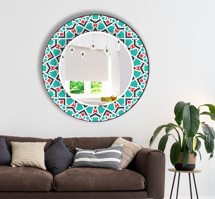 Mandala Green Round Wall Mirror Huge Mirror
