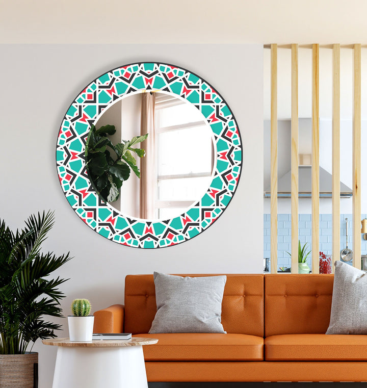 Mandala Green Round Wall Mirror Bathroom Wall Mirror
